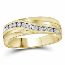 10k Yellow Gold Mens Round Diamond Band Wedding Anniversary Ring 1 Ctw
