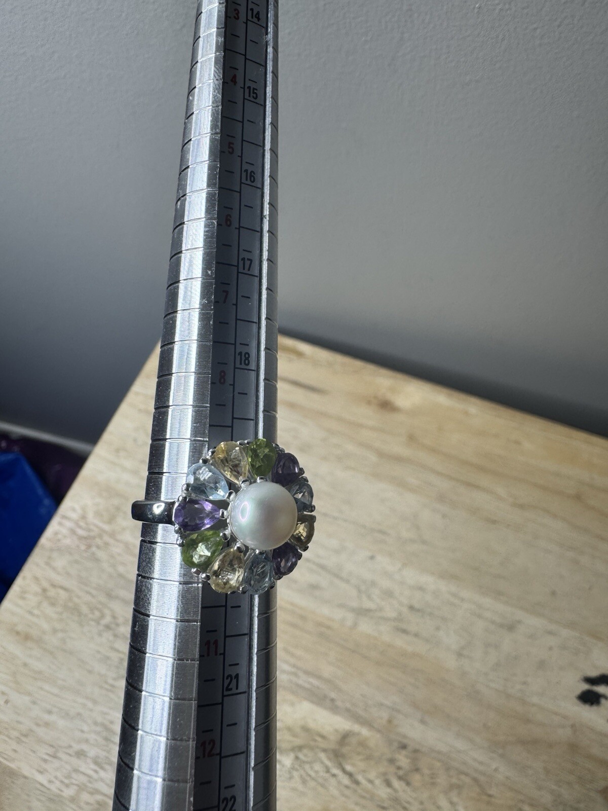 Sterling Silver Multi Stone Ring Size 9.5 - image 2