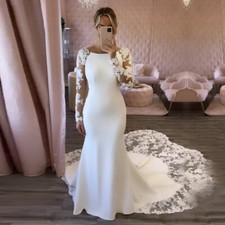 Eightale Mermaid Wedding Dresses O Neck Applique Long Sleeve Lace Bridal Gowns