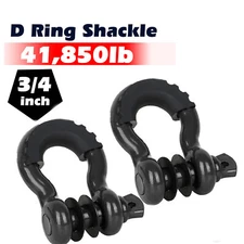 3/4" D-Ring Black Bow Shackles W/ Black Isolators Washer Clevis Kit 4.75 Ton