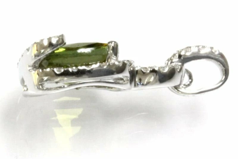 1.6 ctw Natural Green Tourmaline & Diamond Solid 14k White Gold Halo Pendant - Image 2 of 2