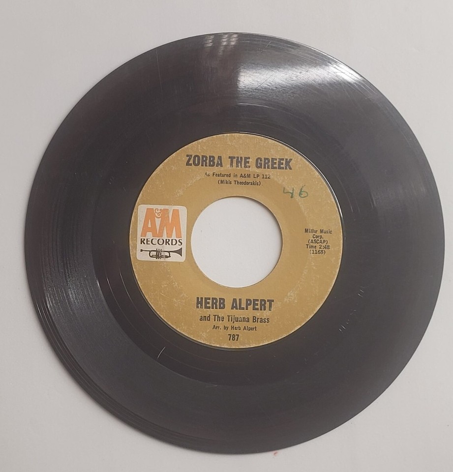 Herb Alpert & The Tijuana Brass 45 RPM RecordZorba The GreekTijuana Taxi eBay