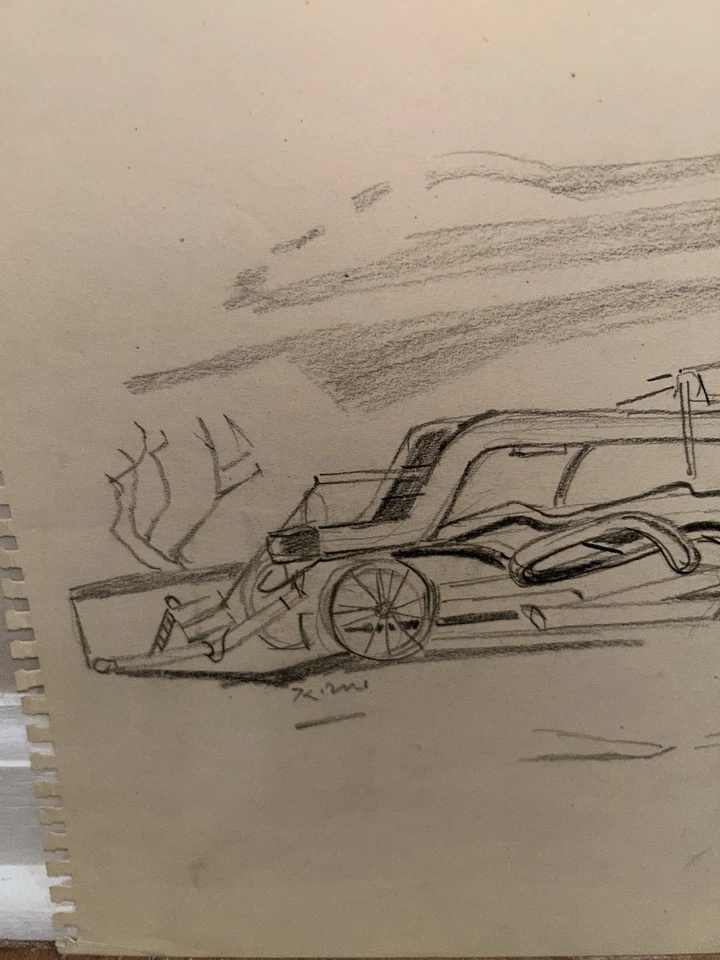 Karl Mattern Paisaje Mediados de Siglo Moderno Iowa Artista Coche de Carreras Carbón ¡Dibujo! Foto 3 de 4