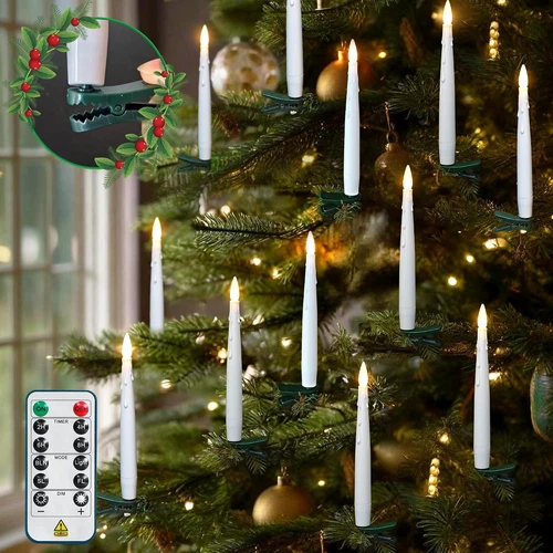 16 PCS Christmas Tree Candle Lights with Green Clips - product listing photo
