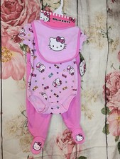 Hello Kitty Baby Girl 3 Piece Set Pink Footie, Bodysuit Bib Candy 3 Months New