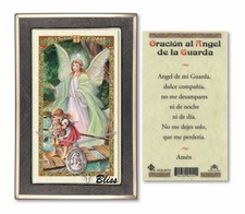 Sterling Silver Angel de la Guarda Pendant Necklace 18" Inch Chain & Prayer Card