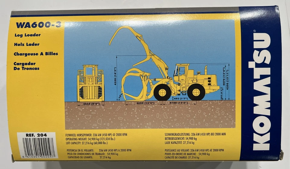 Cargador de troncos Joal escala 1:50 Komatsu WA600-3 modelo fundido a presión Foto 2 de 4