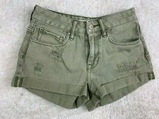 Bullhead Size 24 Womens Shorts Olive Green High Rise Cuff Hem Distressed