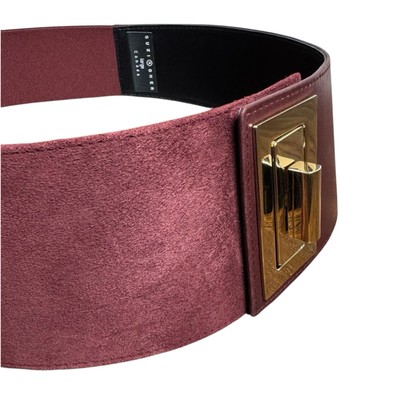 Suzi Roher Wide Burgundy Suede Stretch Corset Belt Gold Turnlock Buckle Size L Suzi Roher Wide Burgundy Suede Stretch Corset Belt Gold  main image 2