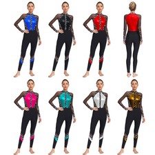 Women Dancewear Gymnastics Jumpsuit Tights Bodysuit Training Mesh Sports Sheer