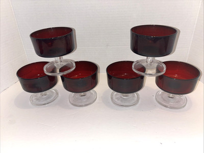 Luminarc Cavalier Ruby Red CristalD'Arques Sherbet Arcoroc Glasses Lot of 6