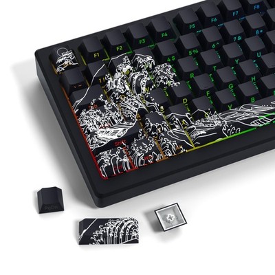 XVX Shine Through Keycaps, 131 Keys Double Shot PBT, Side Print, Kanagawa Wave