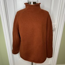 VTG J. Crew Oarsman Sweater Mens XL Orange Wool Knit Roll Neck Fisherman Roll