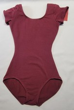 Capezio Short Sleeve Leotard Burgundy Scoop Front  Back Neckline SZ XLA