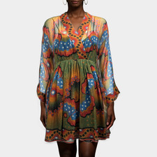 Valentino Multicolor Two-Piece Abstract Pattern Dress with Silk Underlay, size U
