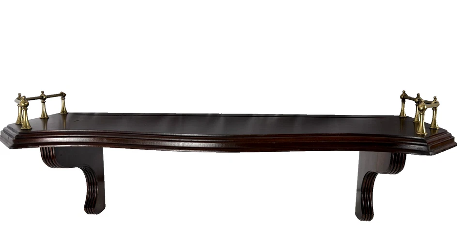 Ethan Allen Vintage Georgian Court Cherry 24" Wood Wall Shelf Brass Rails Read - Image 3 of 4