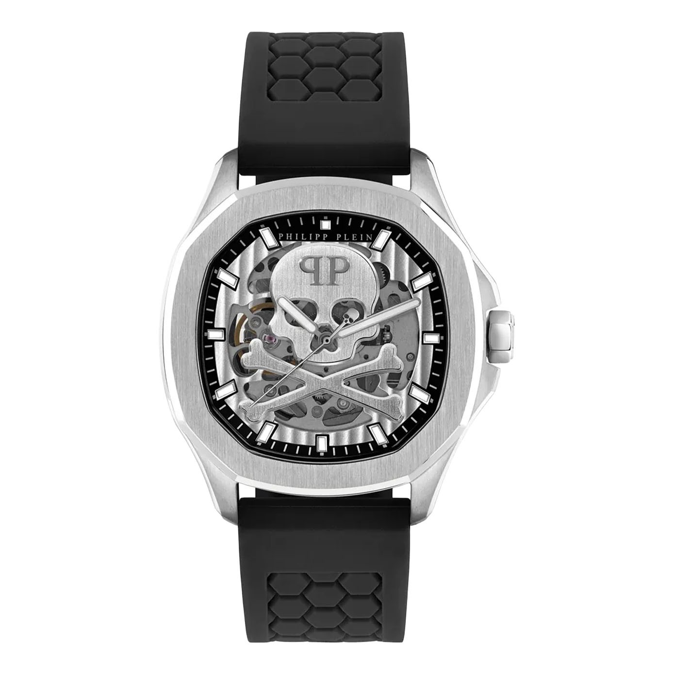 Philipp Plein $keleton $pectre Automatic Men's Watch 42mm Stainless Steel Silver Case with Black Silicone Strap - Image 3