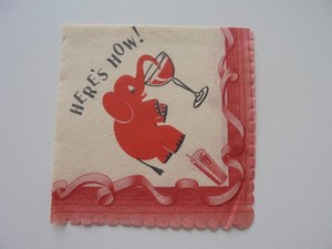 Here's How Vintage Restaurant Napkin Red Elephant Sipping Drink Cocktail
