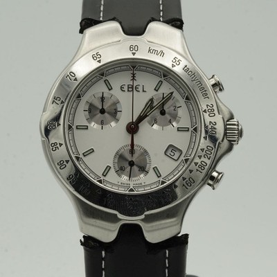 EBEL SPORTWAVE HERREN UHR CHRONO STAHL 39MM 6251641 QUARTZ MIT LEDER BAND E395