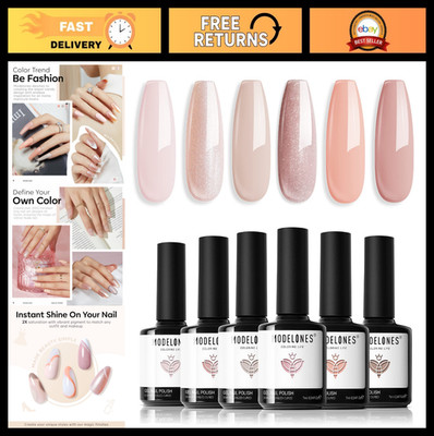6 Colors Gel Nail Polish Set - Neutral Nude, Cashmere Pink, Glitter - DIY Manicu
