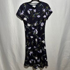 VTG Navy Blue Floral Midi Dress Fairy Grunge Whimsigoth 80s 90s Short Sleeve S