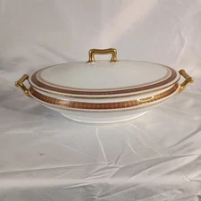 Vintage Limoges France Porcelain Covered Tureen –White & Gold Trim, Elegant Oval