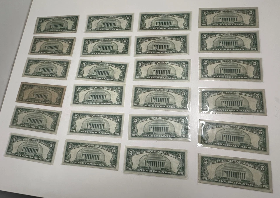 Lot of 24 - Five Dollar Bill US Red Seal Note $5 Currency Circulated 1963 1953 - Image 2 of 4