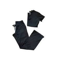 Healing Hands Black Scrub Set Pocket Stretch V-Neck Scrub Top Petite Cargo Pants