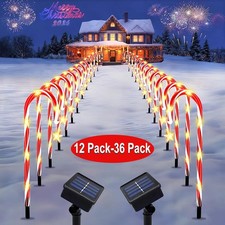 Solar Christmas Candy Cane Lights Outdoor Pathway Stake Lights Xmas Yard Decor
