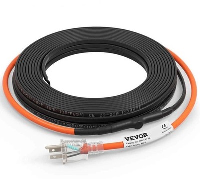 VEVOR 60 ft. Pipe Heat Cable 5W/ft. Self-Regulating IP68 110V w/ Thermostat