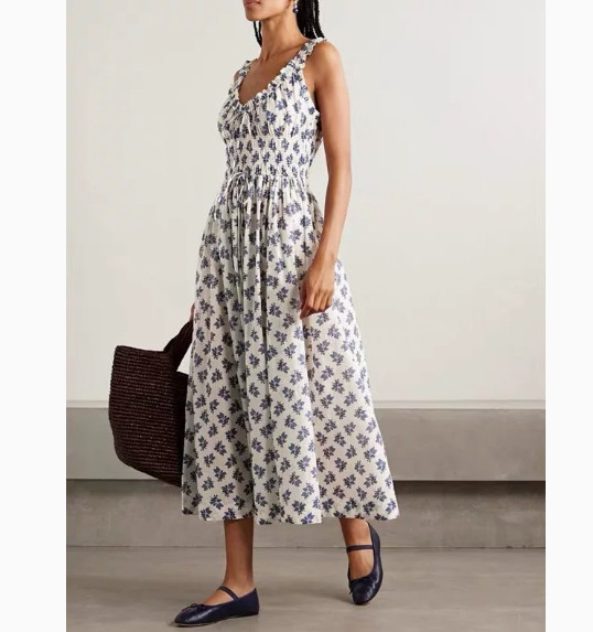 Organic Cotton Floral Shirred Midi Dress - Women's Doen | Soft & Flowy image 3