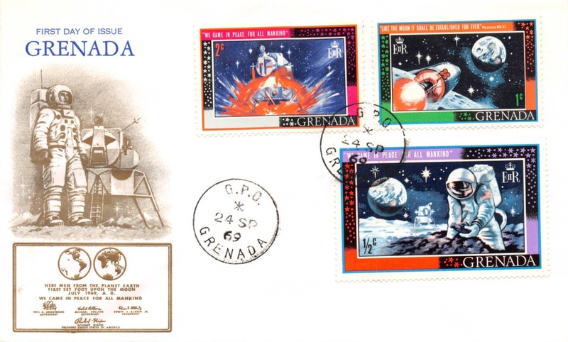APOLLO 11 1969 GRENADA  COLORFUL FIRST DAY COVER FULL SET SC# 329-336a