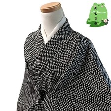 Kaerutei Kimono Synthetic Fiber Washable Black Small Kimono Sleeve Used