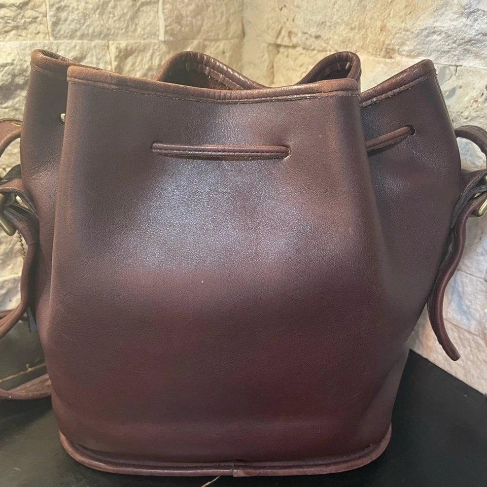 Bolso Cartera Vintage Coach Lulu's Legacy Cordón Cubo Cuero Marrón #9952 Foto 3 de 4