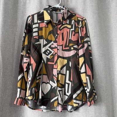 Big Dart 70 s Psychedelic Print Long Sleeve Button Up Shirt - Womens Size Medium