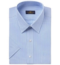 90 Club Room Men Regular-Fit White Blue Stripe Short-Sleeve Dress Shirt 14.5 S