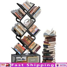 9 Tier Folding Bookshelf Tall Narrow Organizer Storage Cabinet Home Office New