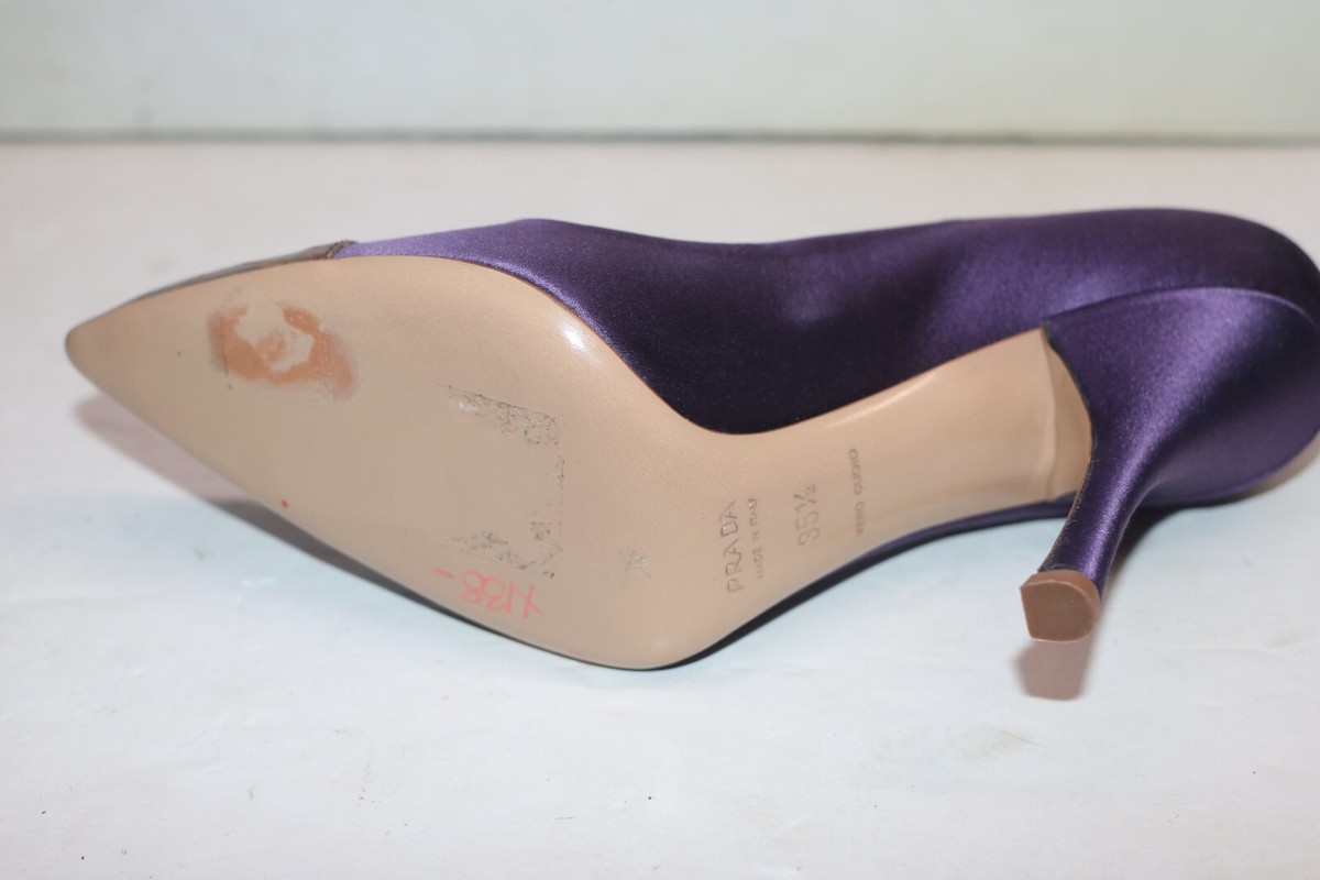Authentic Prada Purple Satin Brown Croc Leather Point Toe