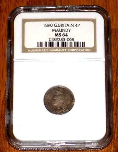 GREAT BRITAIN 1890 4 Pence Silver NGC MS 64 Queen Victoria Maundy 4P Coin