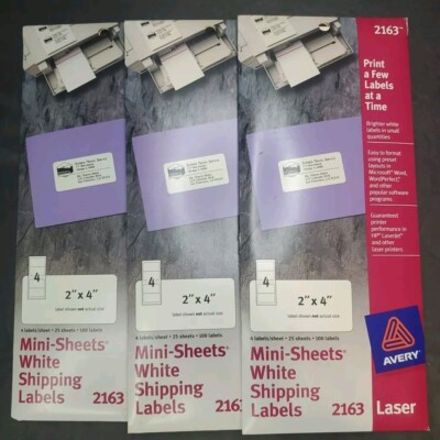 ''Avery Laser/Inkjet Mailing Labels, Mini-Sheet, 2 x 4, White, 100/Pk - AVE2163''