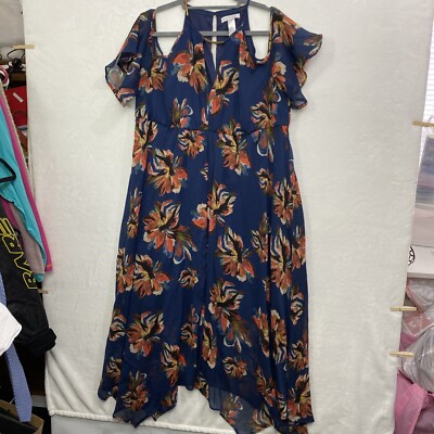 Fynn & Rose Woman Blue Cold Shoulder Keyhole Lined Sheer Empire Waist Dress  XL | eBay