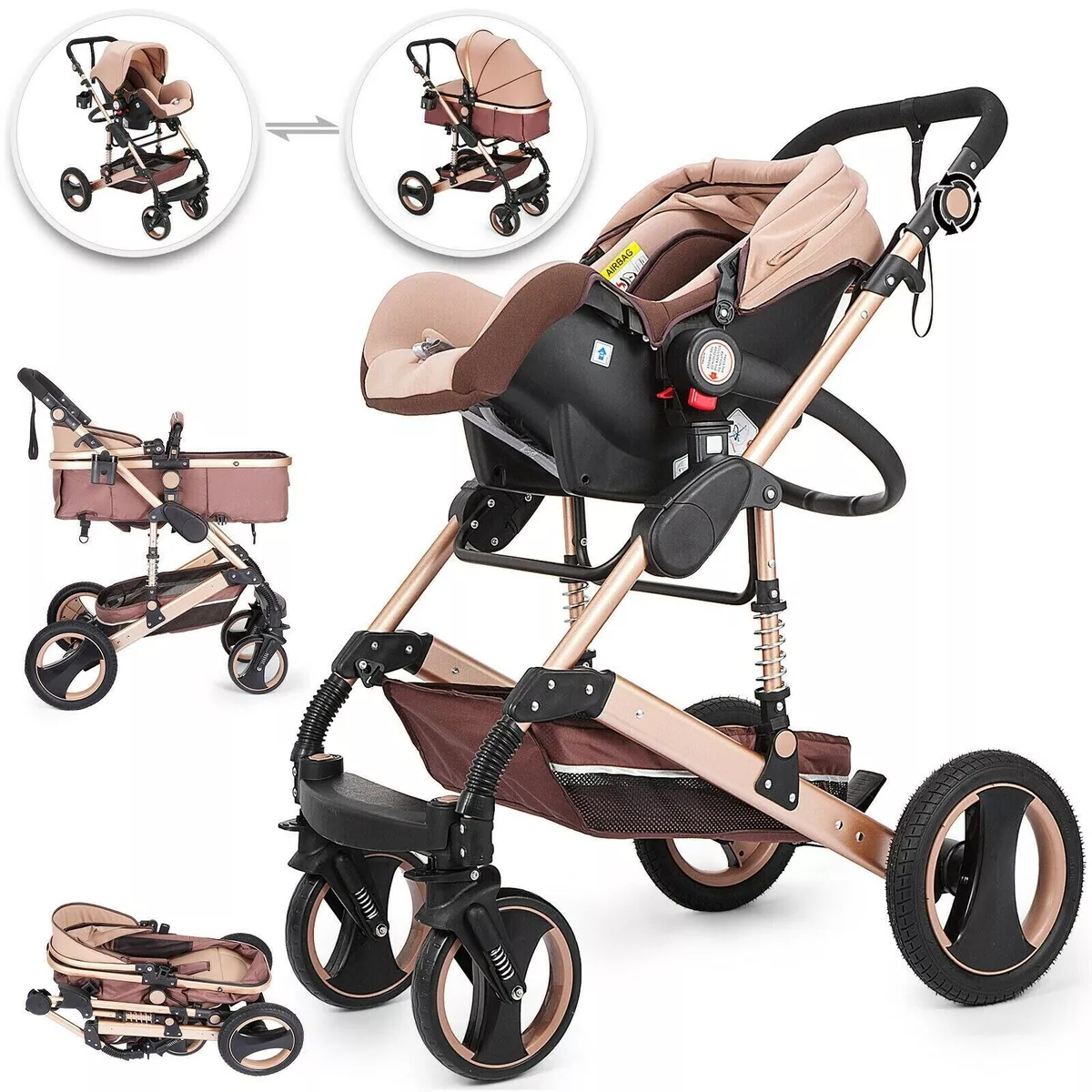 Buggy Infant Travel 3 In 1 Pushchair Foldable Luxury Baby Stroller With Car  Seat