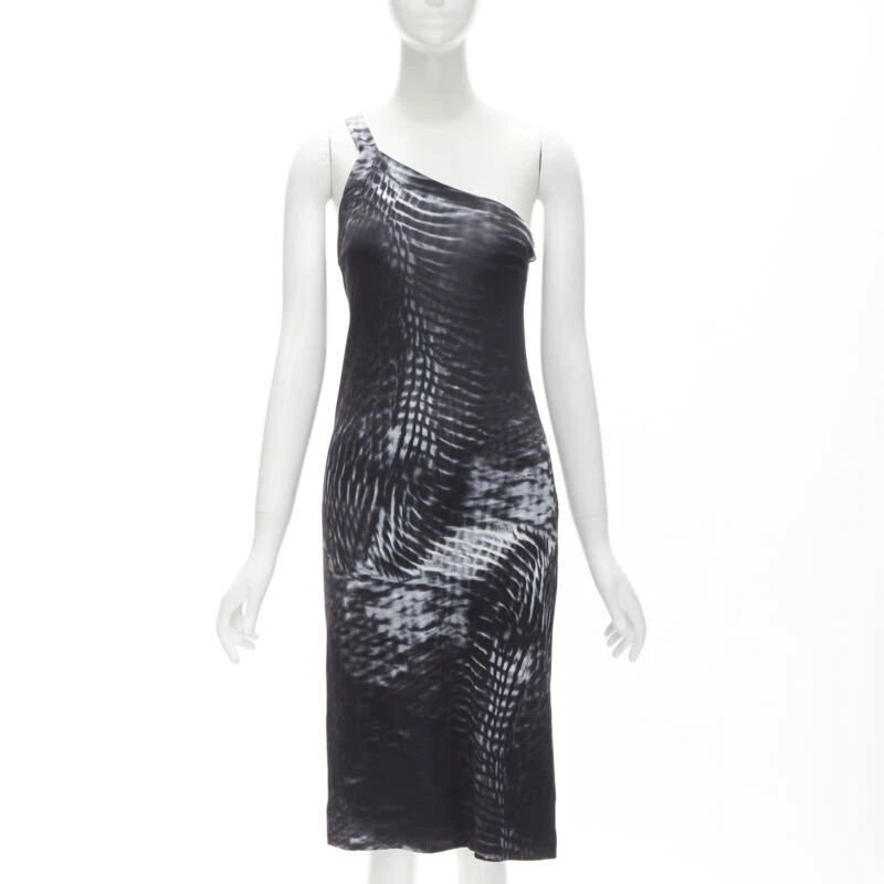 Robe une épaule GUCCI TOM FORD 2000 Runway vintage noir blanc IT38 XS