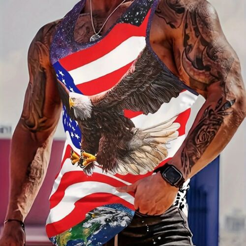 Workout Comfortable Breathable Flag Tank Top, Men's Casual Stretch Sleeveless T-