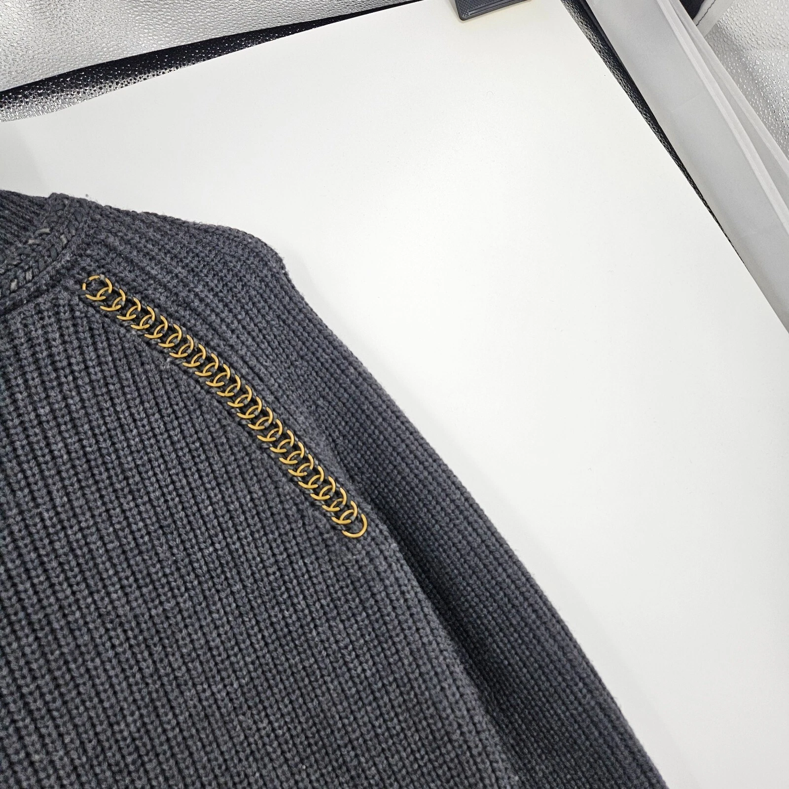 Tory Burch Maglione Vestito Grigio Lana Girocollo Maglia Grossa Pullover Mini Taglia XS