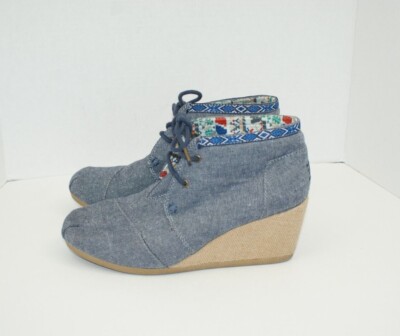 Bobs by Skechers Women's Size 8.5 Memory Foam Denim Wedge Lace Up Booties #34288