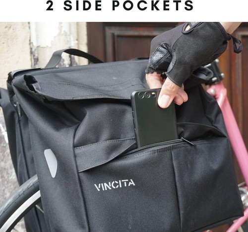 Water-Resistant Double Pannier Cycling Bags - 12L Capacity, Black/Turquoise - Bild 6 von 11