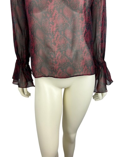 Nili Lotan Snakeskin Print Silk Demi Top Size XS Ruffle Long Sleeve Sheer Blouse - Picture 6 of 10