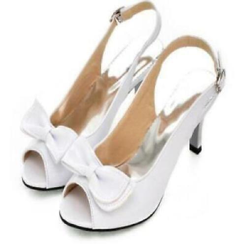 Para mujer Verano Moño Punta de Peep Sandalia Zapatos 5,5 cm Tacón Alto Eslingback 47 48 Nuevos - Imagen 2 de 15