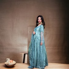 Pakistani Indian Maxi Dress Ready To Wear Designer By Rangeen Kapry Sea Green 3p